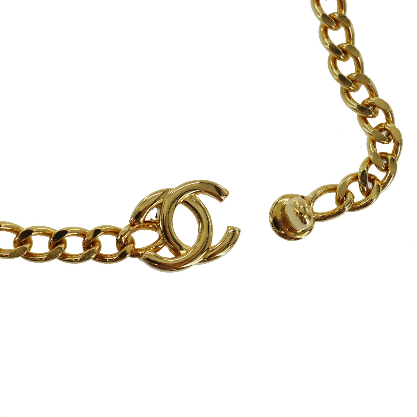 CHANEL Logo Chain Long Necklace Gold France 96P #BT361