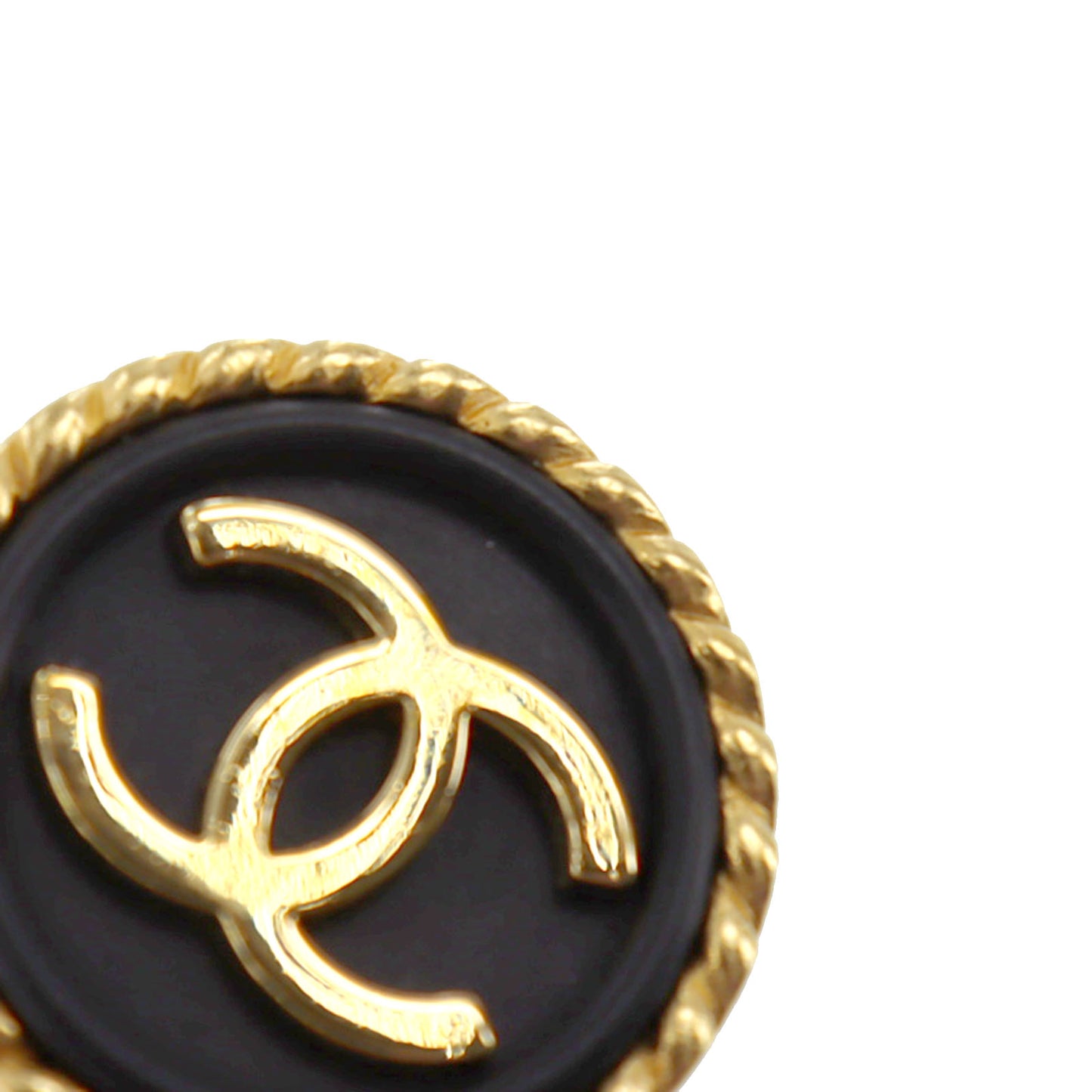 CHANEL Logos Earrings Gold Black Clip-On 97P #AG754