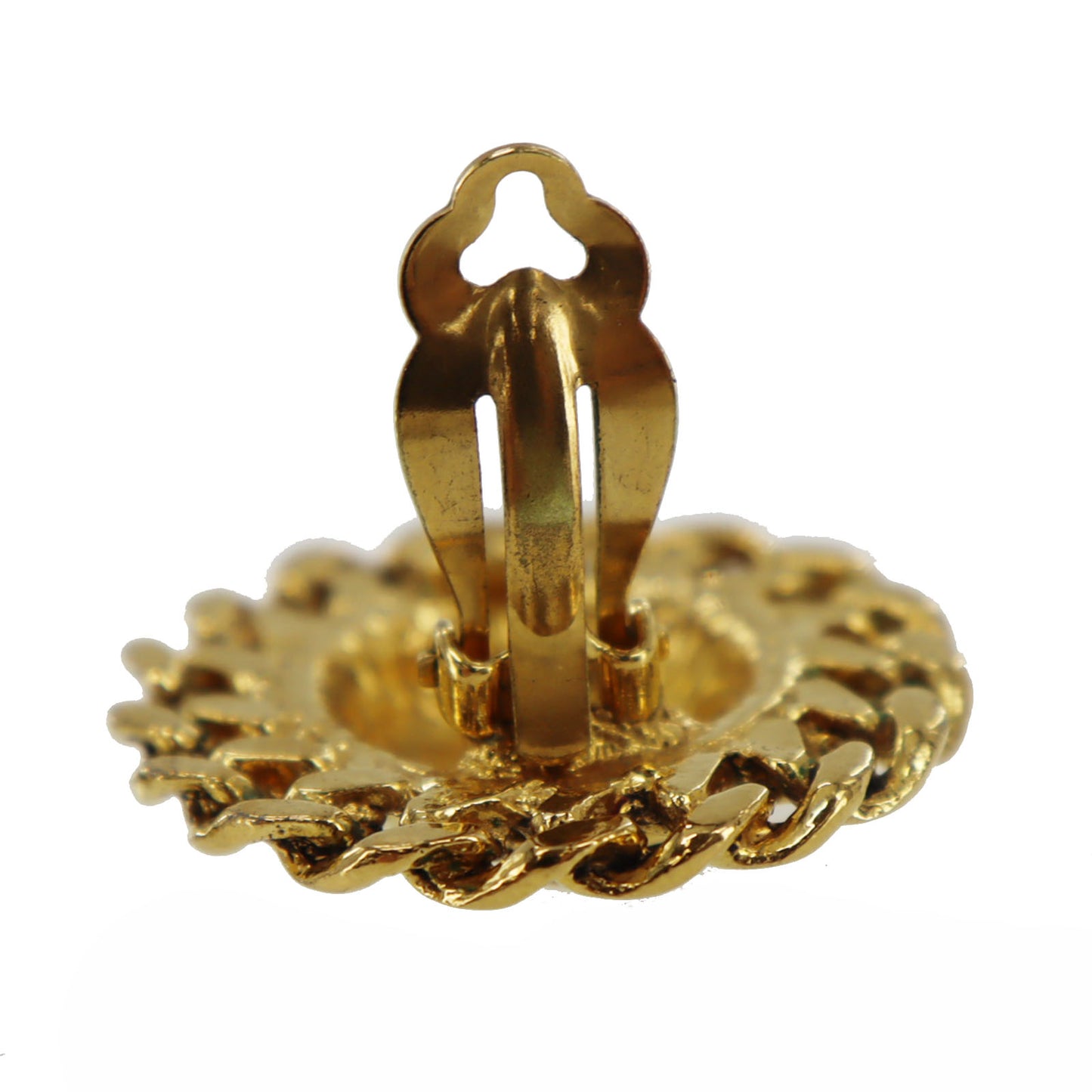 CHANEL Logos Chain Motif Earrings Gold Clip-On #BK663