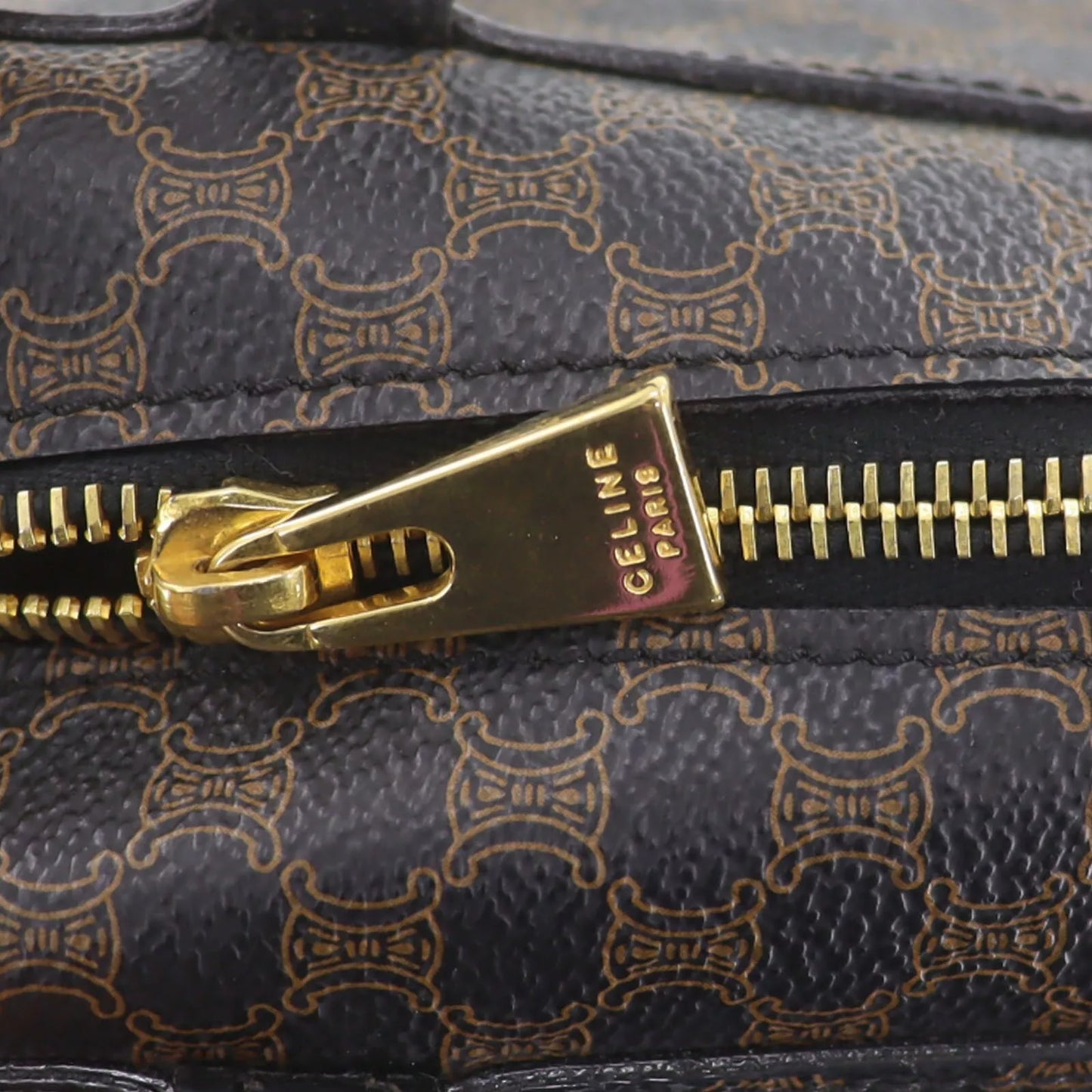 CELINE Macadam Pattern Handbag Black Brown PVC Leather #AH215