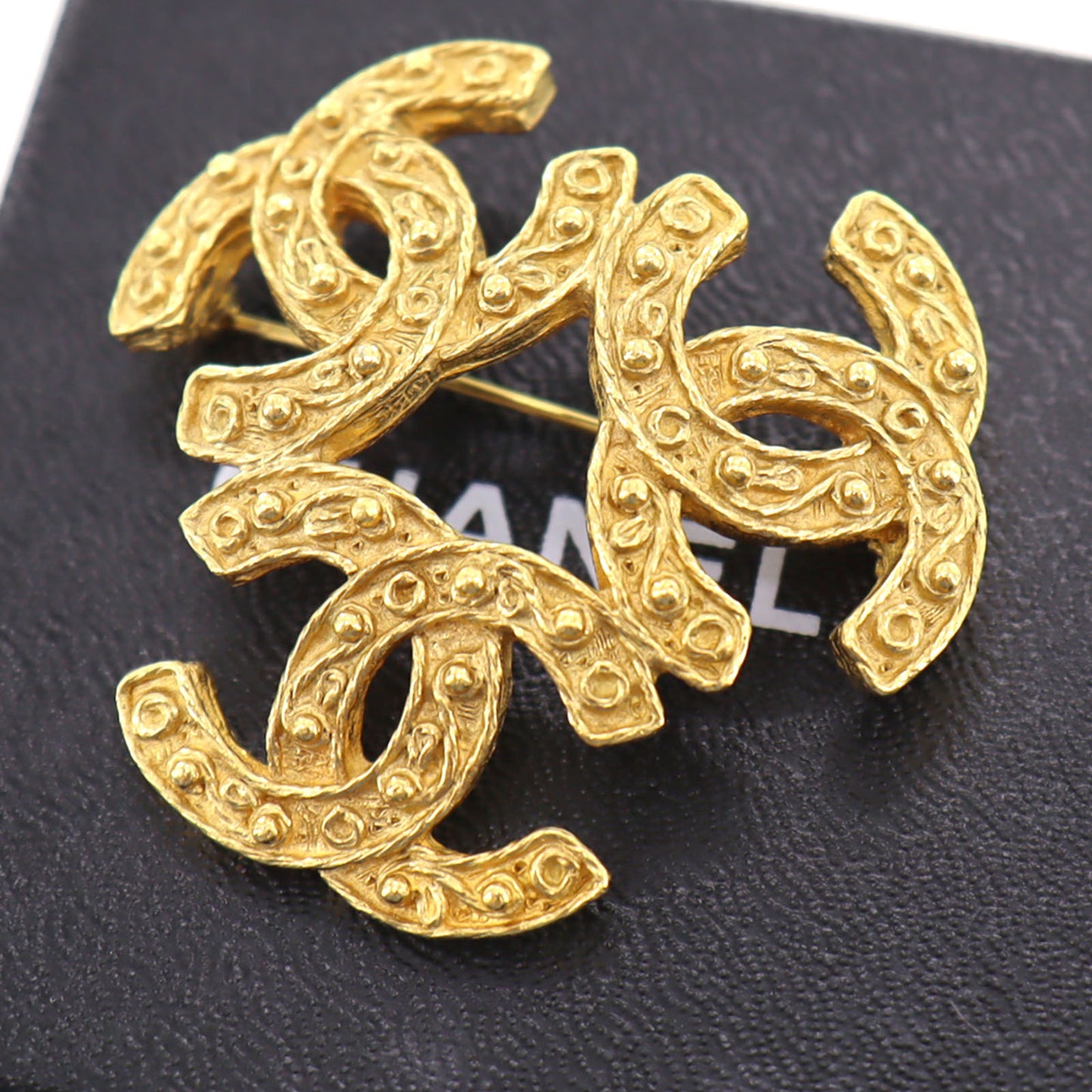 CHANEL Triple CC Logos Used Pin Brooch Gold Plated 94A France