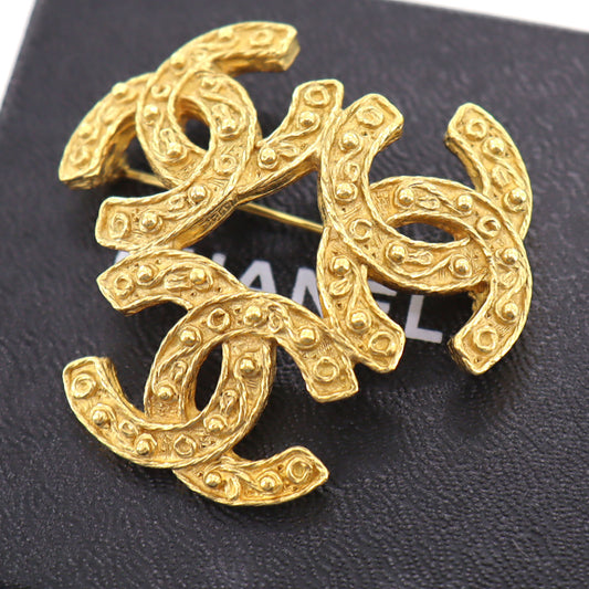 CHANEL Triple CC Logos Pin Brooch Gold Plated 94A #AH33