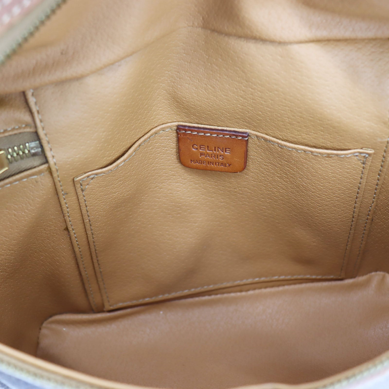 Celine Macadam Pattern Shoulder Bag Pvc Leather Brown Gold