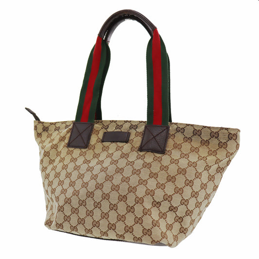 GUCCI Original GG Web Stripe Used Tote Handbag Brown Canvas Italy #BT459