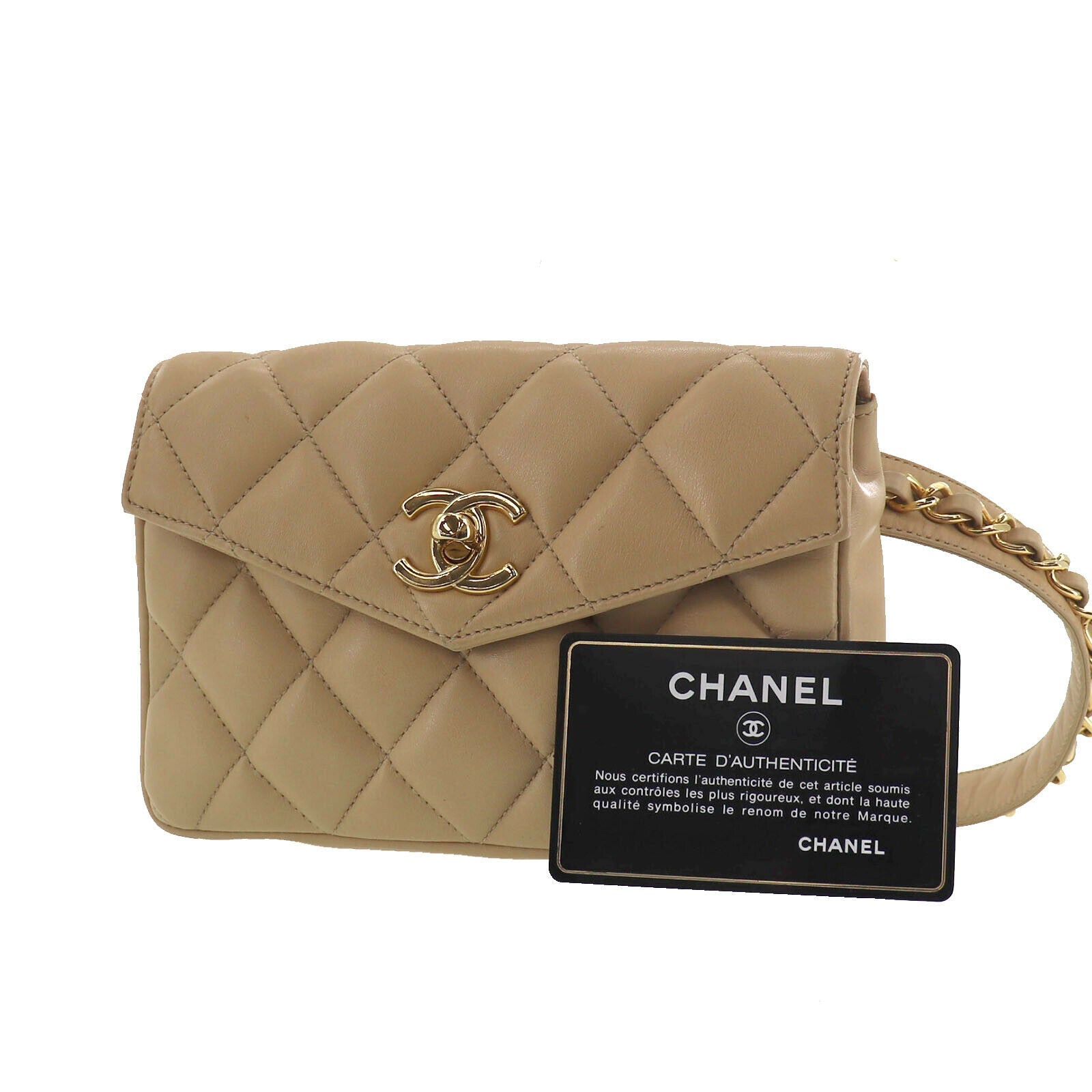 CHANEL Quilted Used Bum Bag Beige Lambskin Leather Vintage Italy #AE39 –  VINTAGE MODE JP