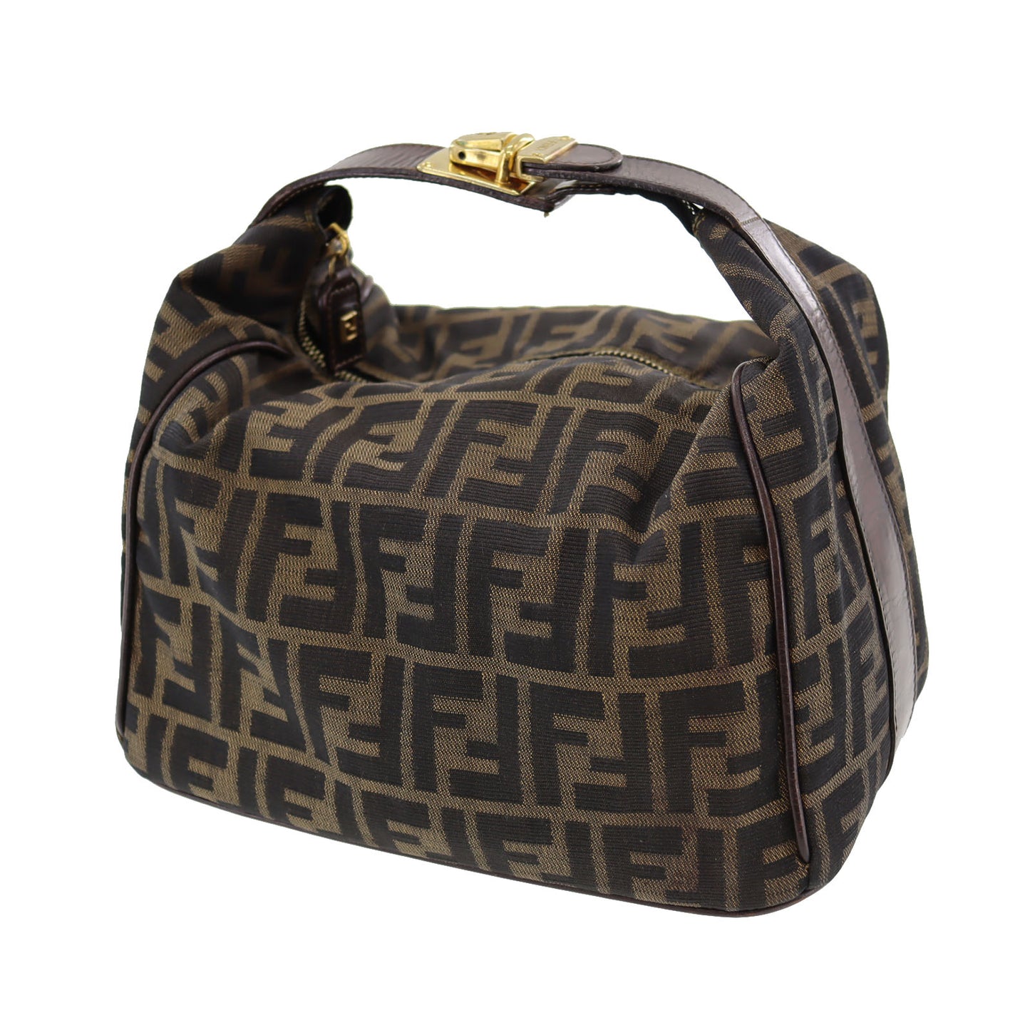 FENDI Zucca Handbag Brown Canvas Nylon #AG817
