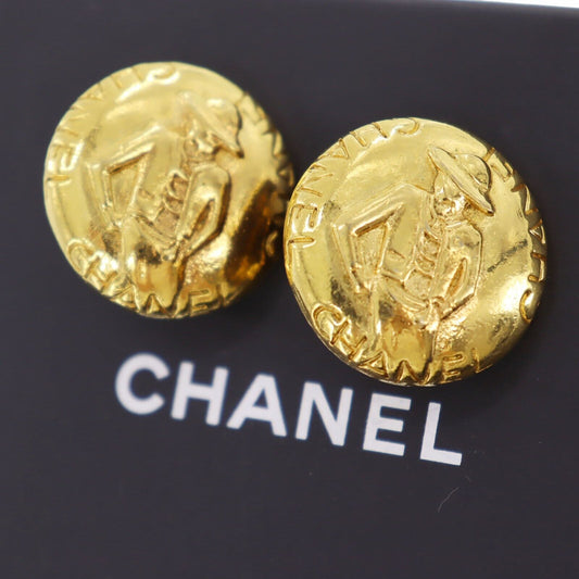 CHANEL Logos Gold Clip-On Circle Earrings #AH140