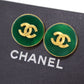 CHANEL Logos Earrings Gold Green Clip-On 95A #AG178