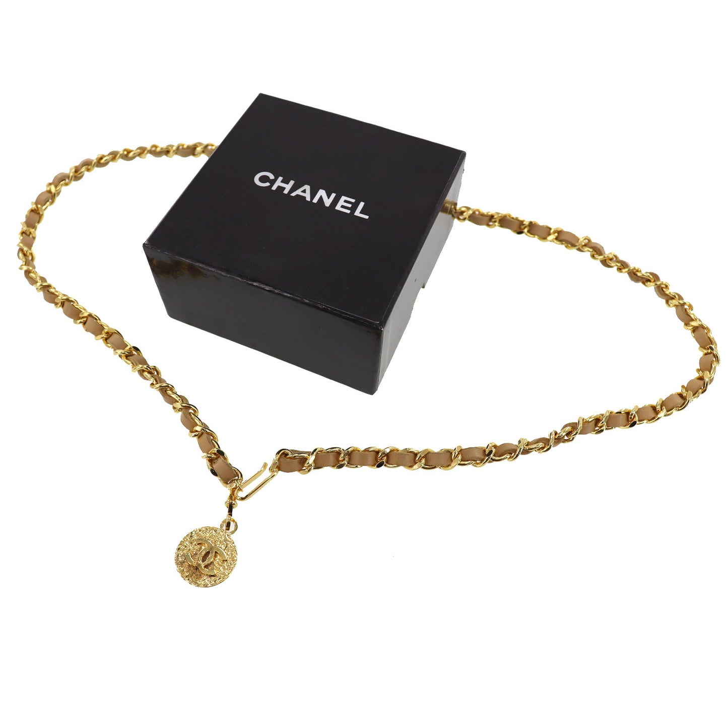 CHANEL CC Logo Used Chain Belt Gold Beige 1982 Vintage #BS616