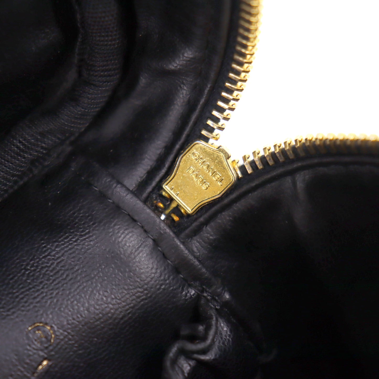 CHANEL Bicolore Handbag Vanity Pouch Black Lambskin #AH592