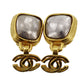 CHANEL Logos Earrings Gold Silver Clip-On 97A #AG645