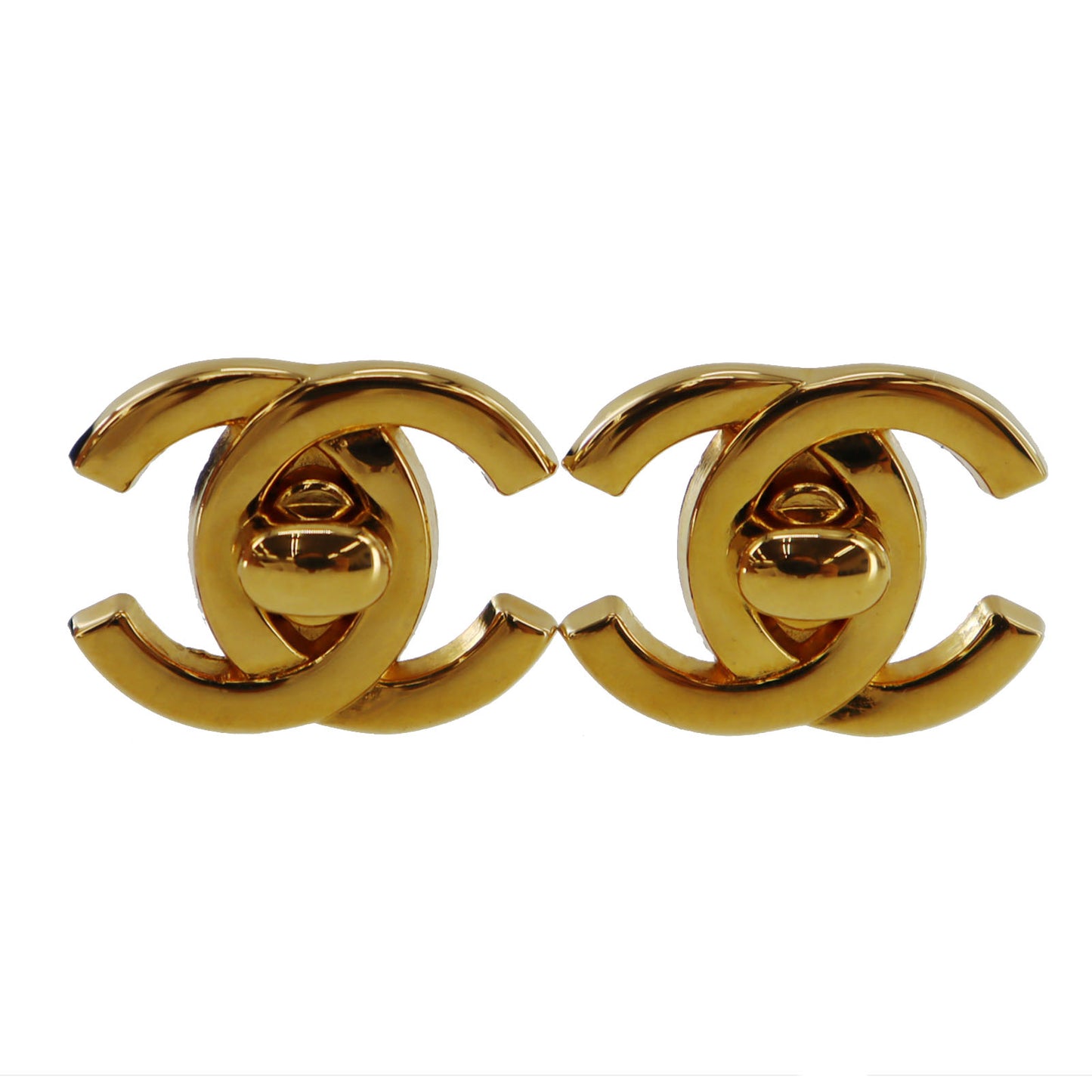 CHANEL CC Turn-lock Earrings Gold Clip-On 95A #AG191