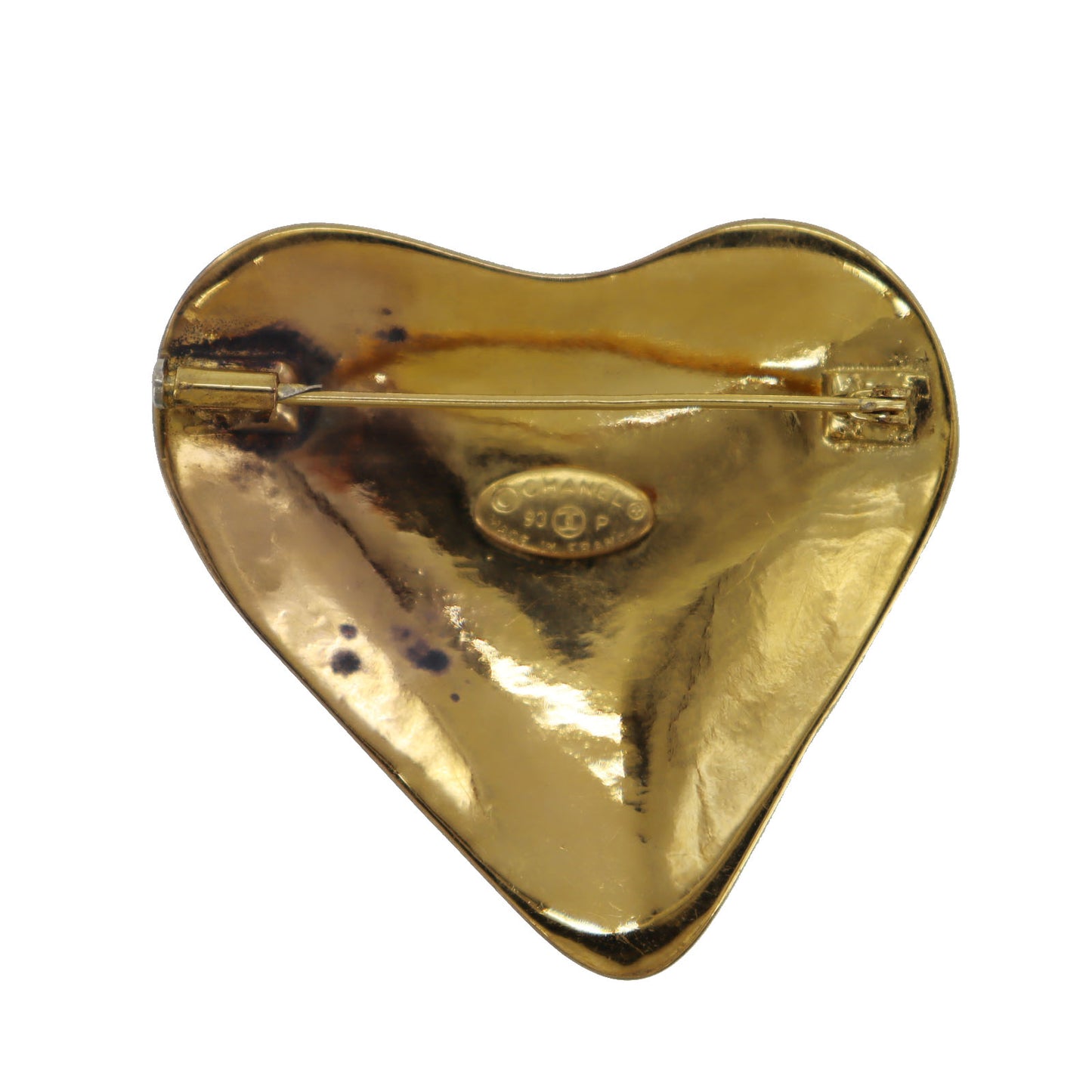 CHANEL CC Logos Heart Pin Brooch Gold Plated 93P #AH145