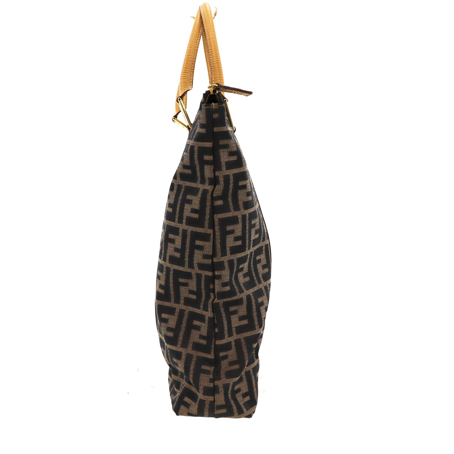 FENDI Zucca Handbag Tote Brown Black Nylon Canvas #AG933