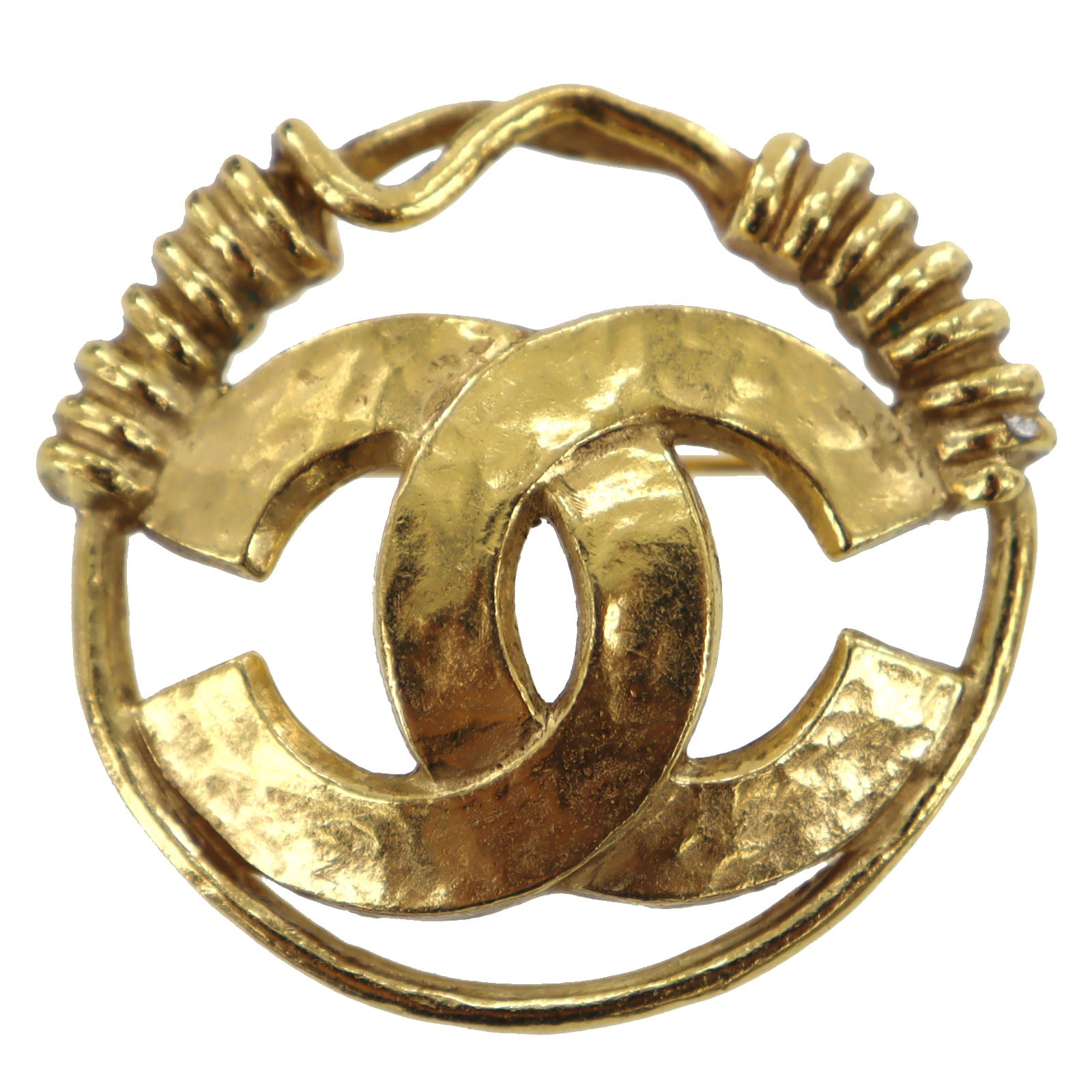 Auth CHANEL Vintage CC Logos Mademoiselle Brooch Pin Gold-Tone France  B22234