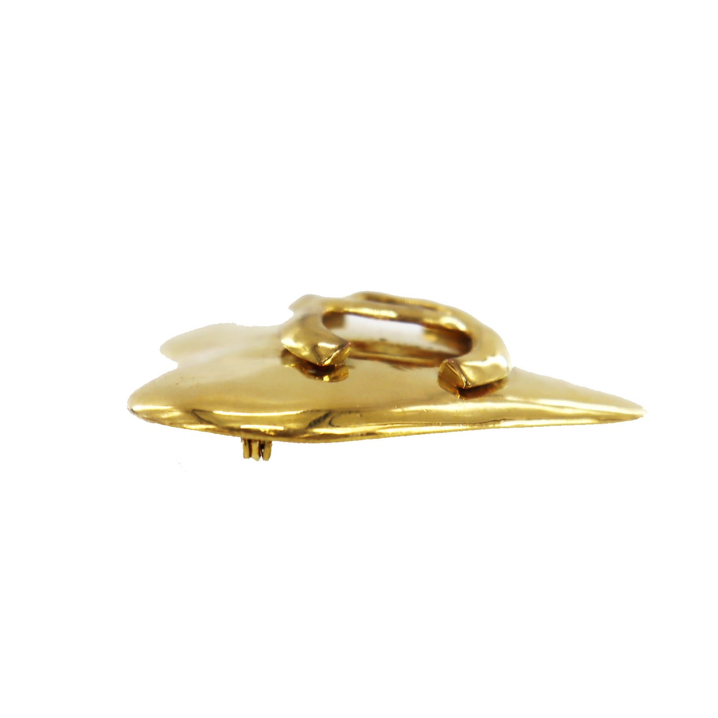 CHANEL CC Logos Heart Pin Brooch Gold Plated 93P #AH145