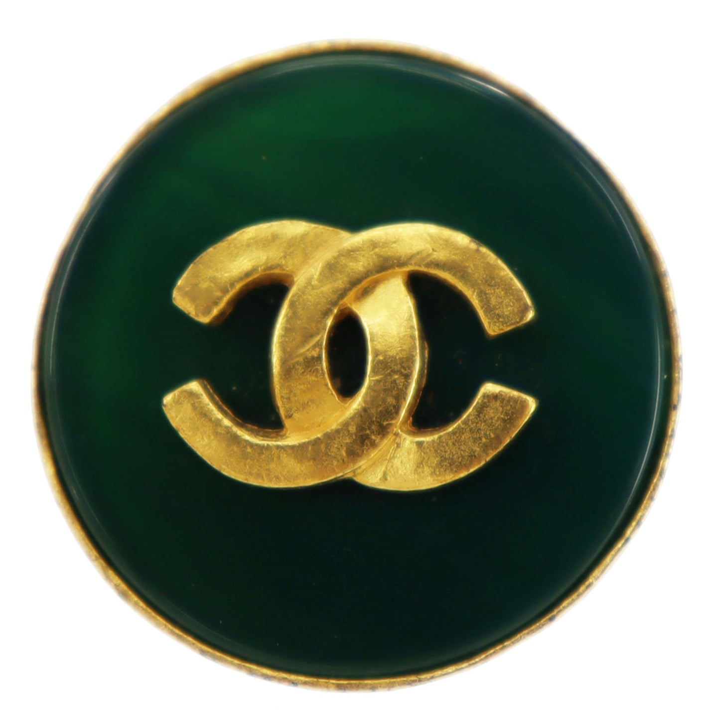 CHANEL Logos Earrings Gold Green Clip-On 95A #AG178