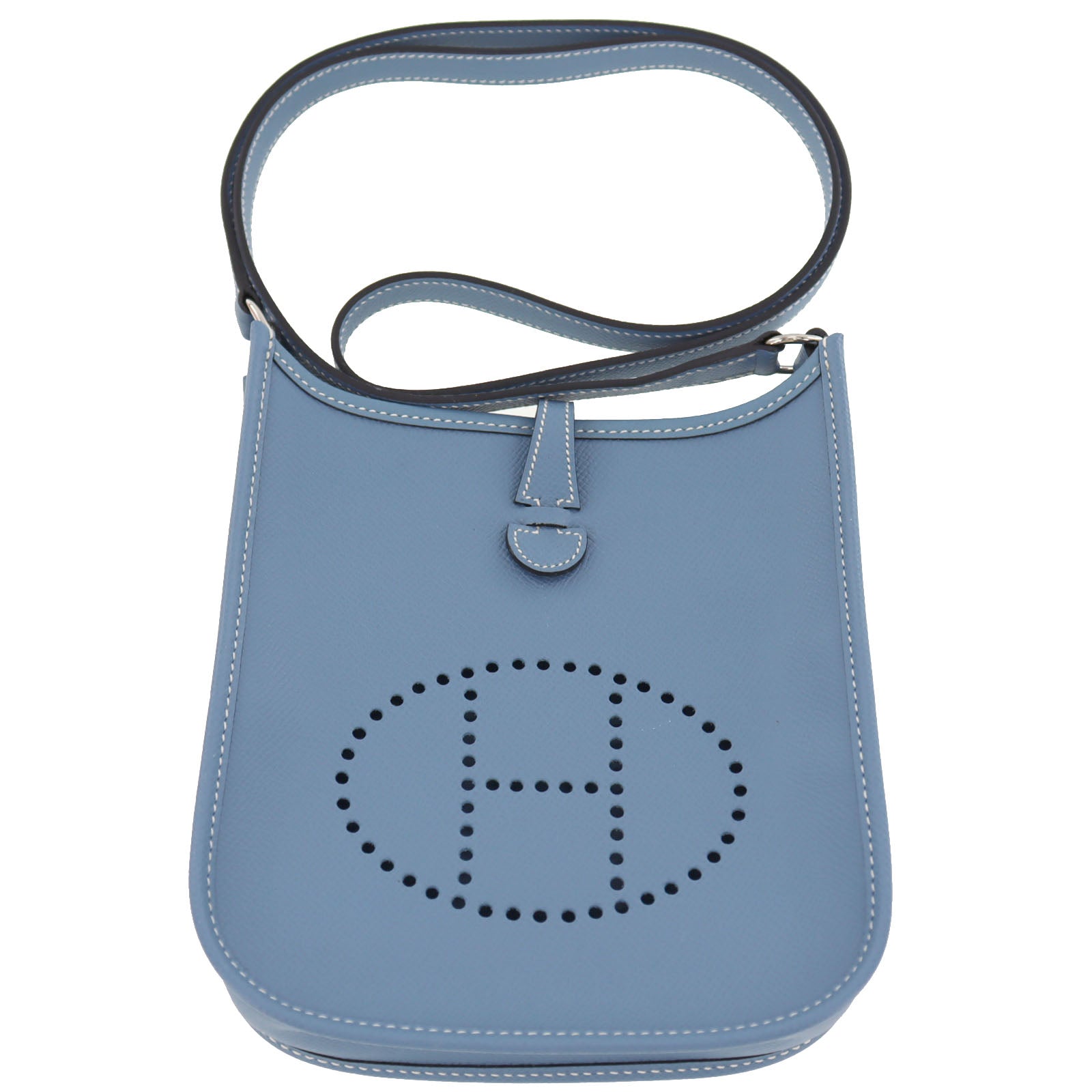HERMES Evelyn TPM Used Shoulder Bag Epsom Leather Blue France #BK562