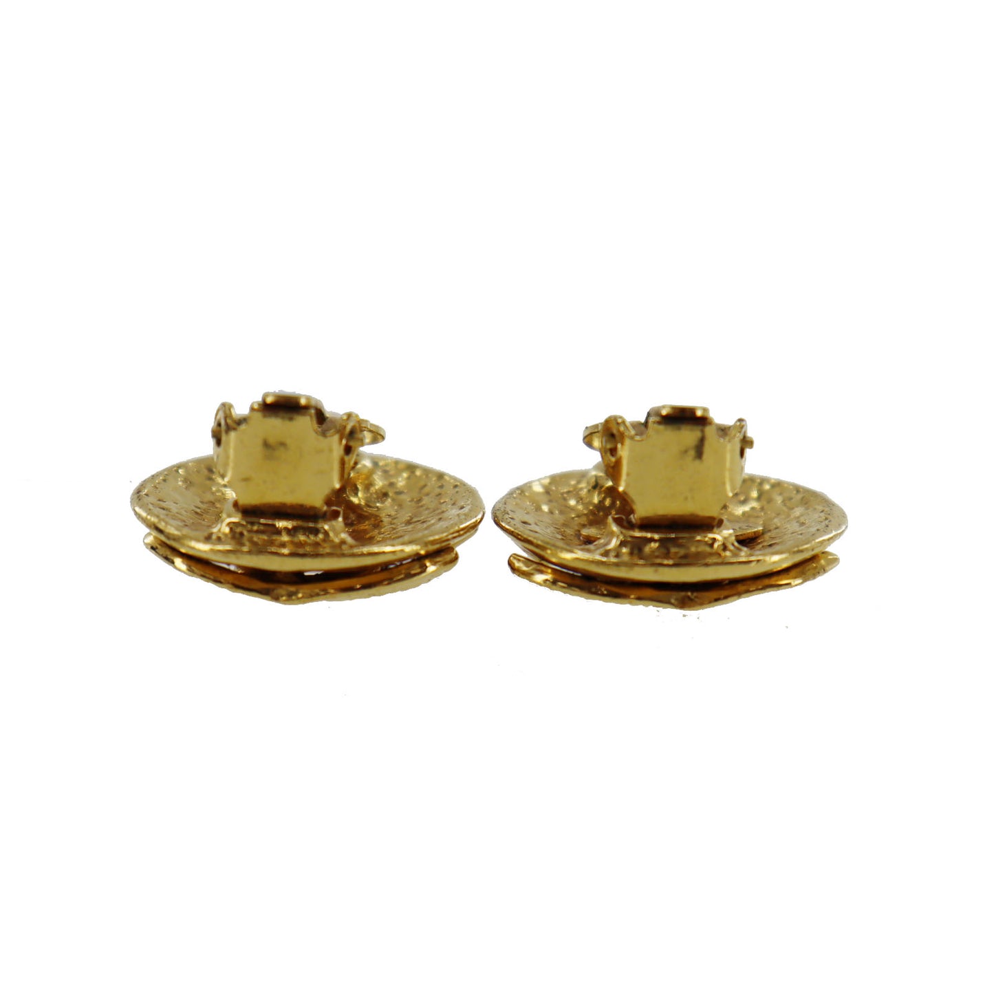 CHANEL CC Logos Circle Earrings 94P Clip-On Gold #AG193