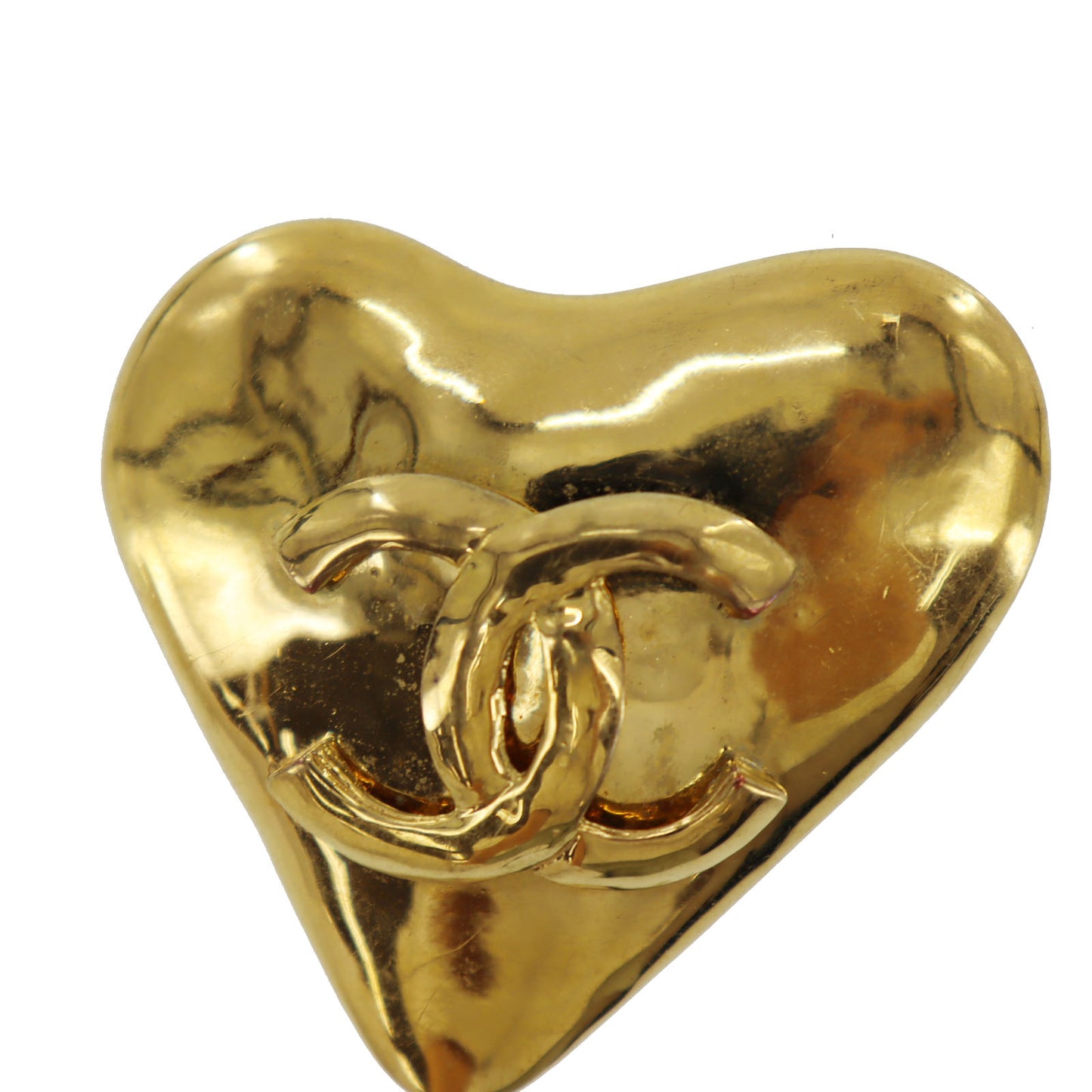 CHANEL CC Logos Heart Pin Brooch Gold Plated 93P #AH145