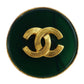 CHANEL Logos Earrings Gold Green Clip-On 95A #AG178