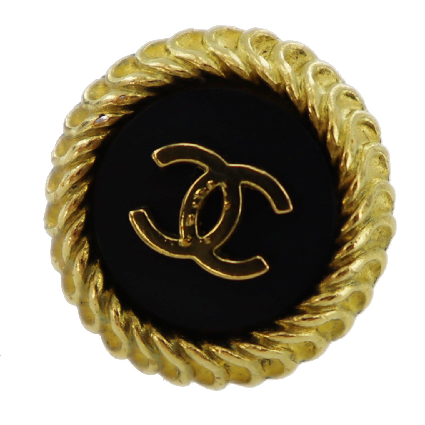 CHANEL CC Logos Circle Earrings Gold Black Clip-On 95P #BN76