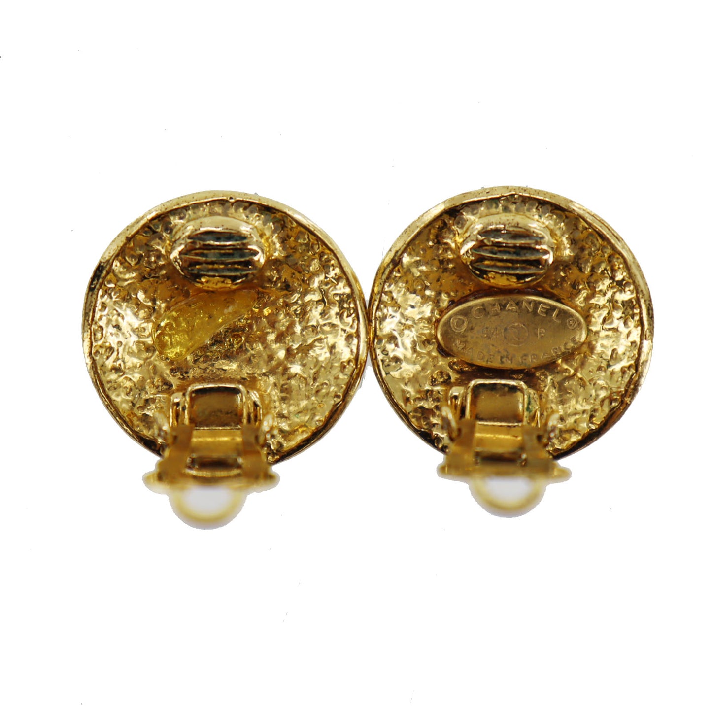 CHANEL CC Logos Circle Earrings 94P Clip-On Gold #AG193