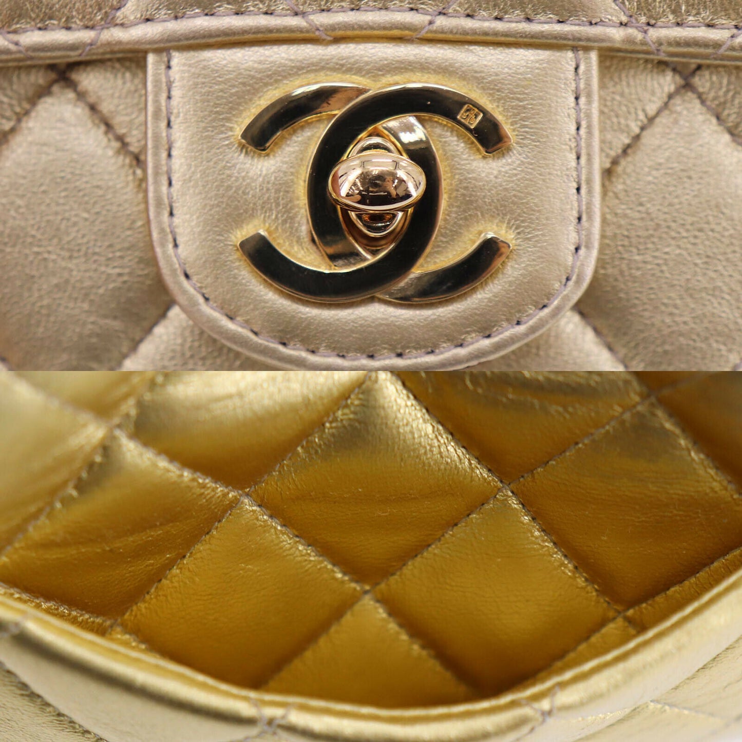 CHANEL CC Quilted Hand Bag Gold Leather #QQ723