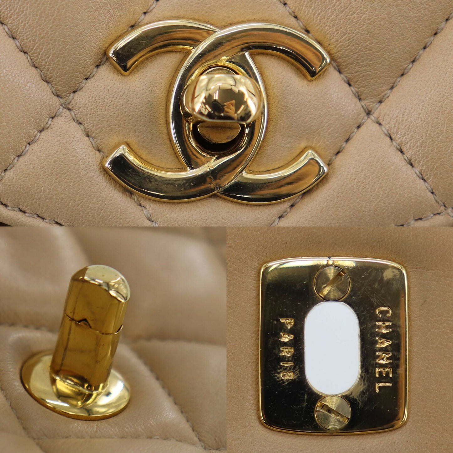CHANEL Quilted Bum Bag Beige Lambskin Leather #AE399