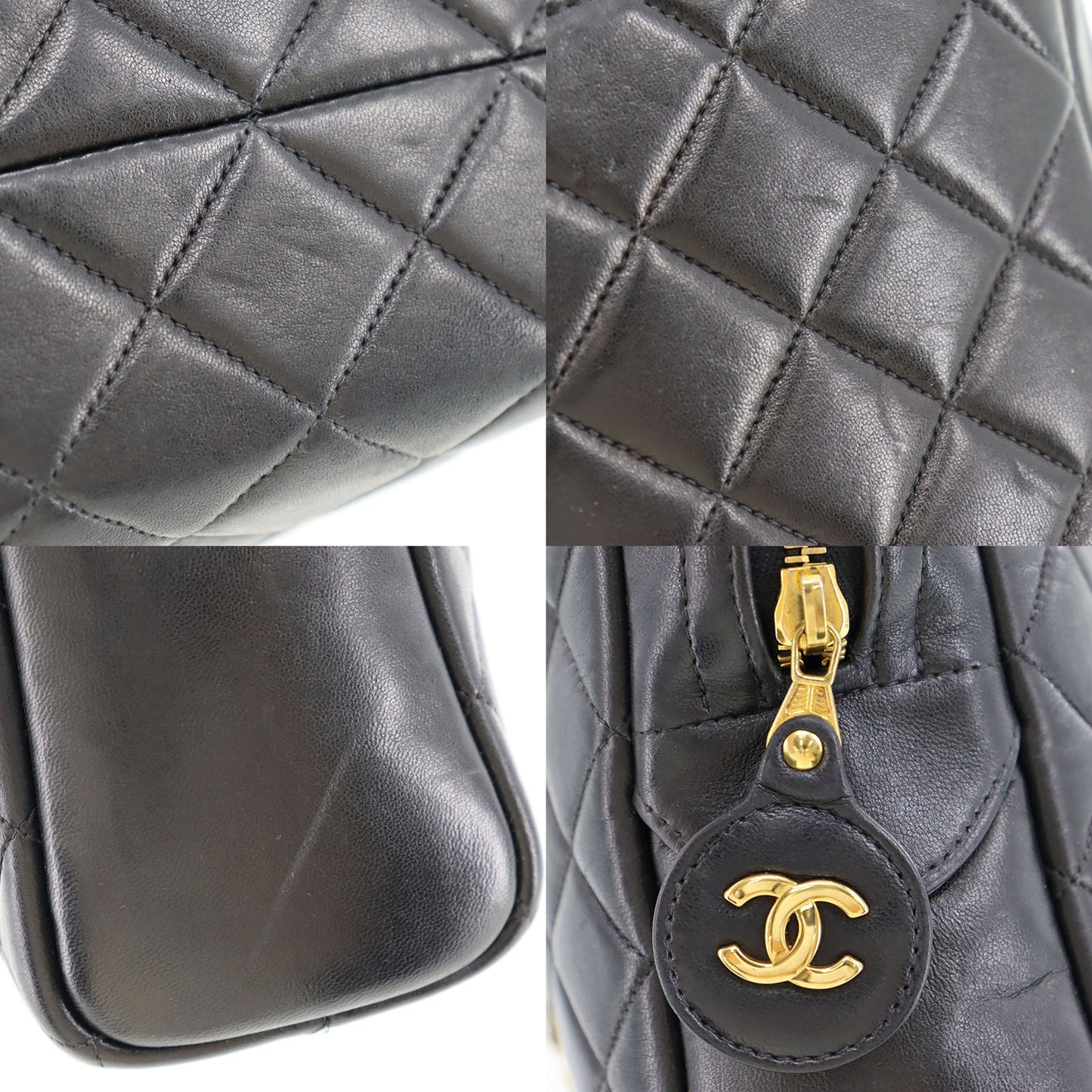 CHANEL Quilted Chain Shoulder Bag Black Leather #AF83