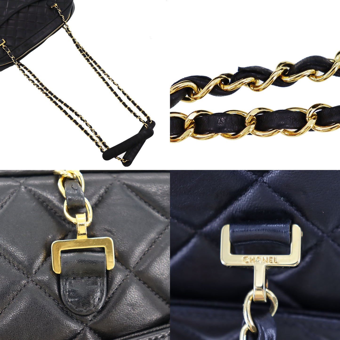 CHANEL Quilted Chain Shoulder Bag Black Leather #AF83