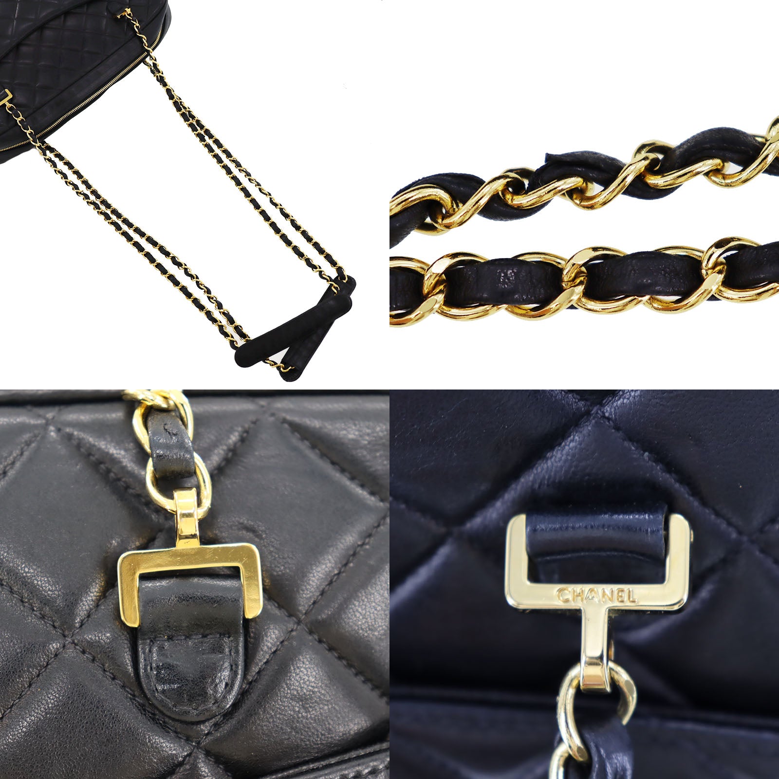 CHANEL Quilted Chain Used Shoulder Bag Black Leather Vintage #AF83