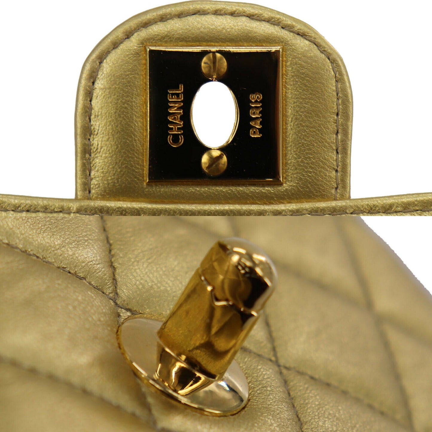 CHANEL CC Quilted Hand Bag Gold Leather #QQ723